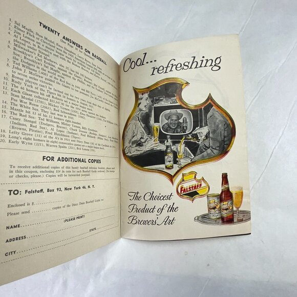 Vintage 1957 Dizzy Dean Baseball Guide With Falstaff Beer Ad - Picture 8 of 10